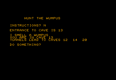 Hunt the Wumpus game screenshot for Commodore PET